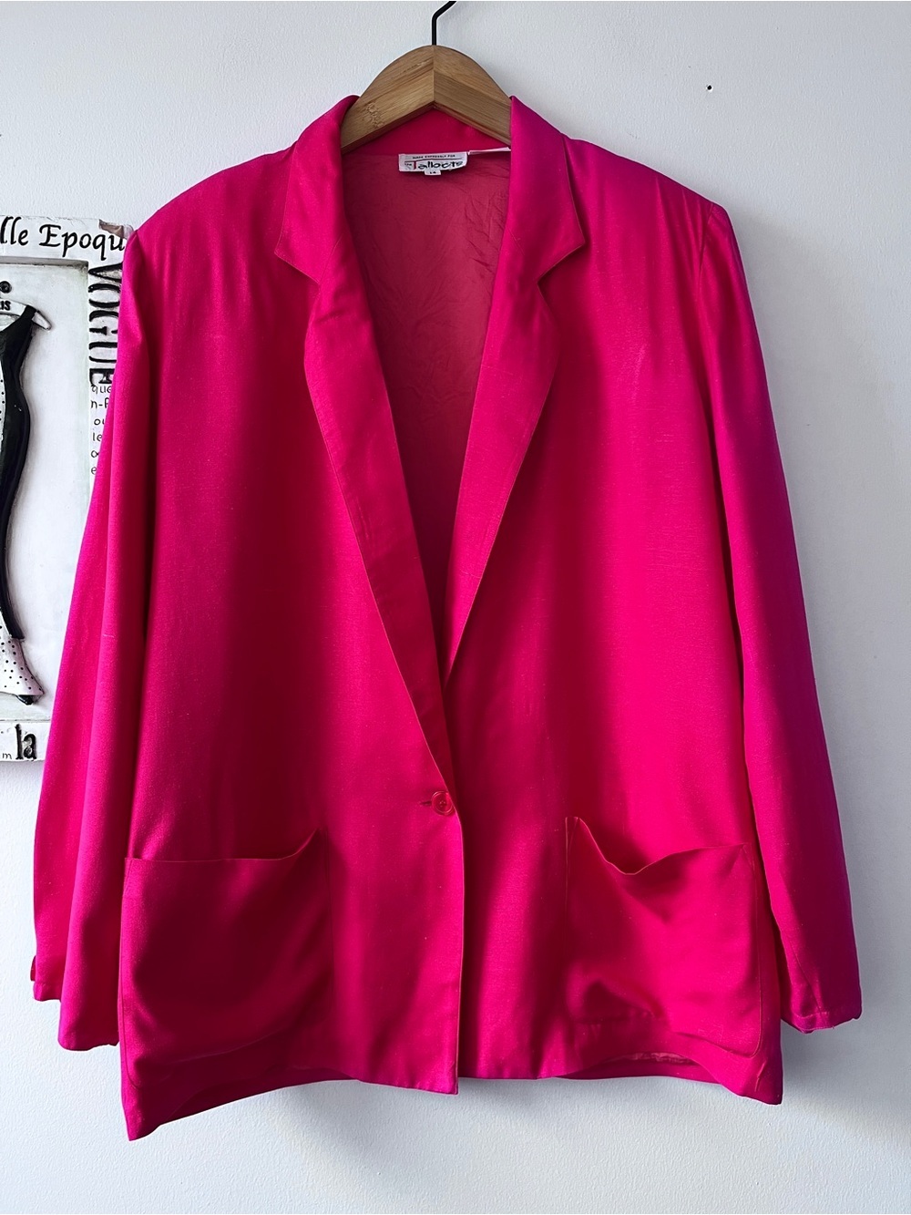 Vintage Talbots Hot Pink 100% Silk Single Button Blazer Size 14